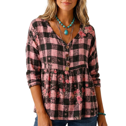 🍁New Fall Collection-Women's Loose Fit V-Neck Casual Blouse