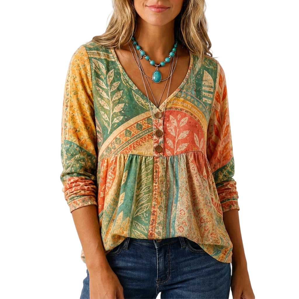 🍁New Fall Collection-Women's Loose Fit V-Neck Casual Blouse