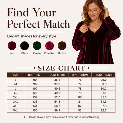 ☀️👚Seasonal Style - V-Neck Velvet Blouse with Long Sleeves – Cozy Warmth & Sophisticated Shine for Cooler Days