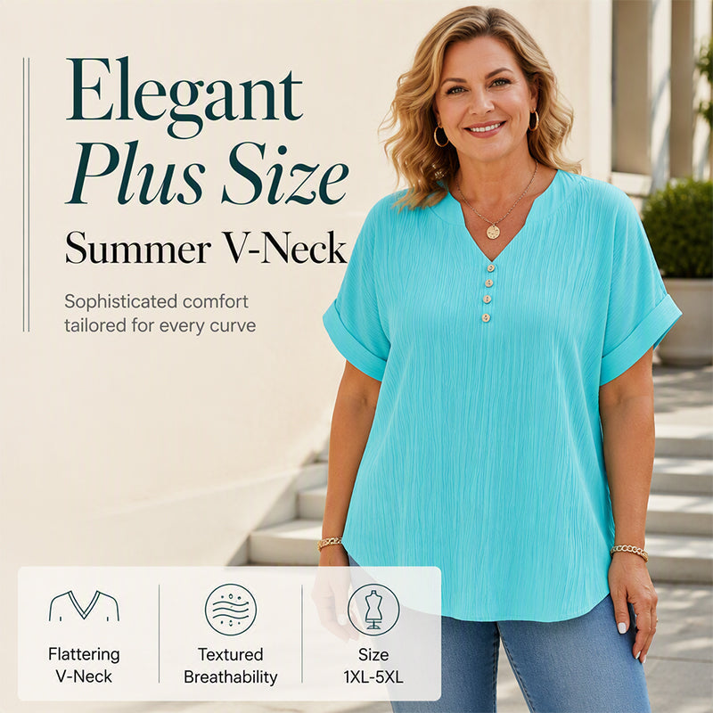 ⌛Limited-Time Offer-Women's Casual V-Neck Short Sleeve Textured Crinkle Top