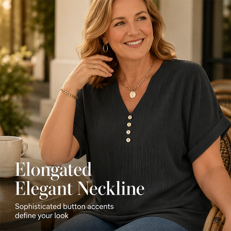 ⌛Limited-Time Offer-Women's Casual V-Neck Short Sleeve Textured Crinkle Top