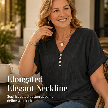 ⌛Limited-Time Offer-Women's Casual V-Neck Short Sleeve Textured Crinkle Top