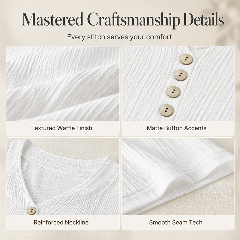 ⌛Limited-Time Offer-Women's Casual V-Neck Short Sleeve Textured Crinkle Top