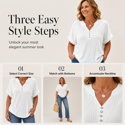 ⌛Limited-Time Offer-Women's Casual V-Neck Short Sleeve Textured Crinkle Top