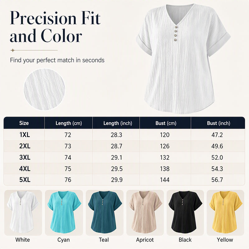 ⌛Limited-Time Offer-Women's Casual V-Neck Short Sleeve Textured Crinkle Top