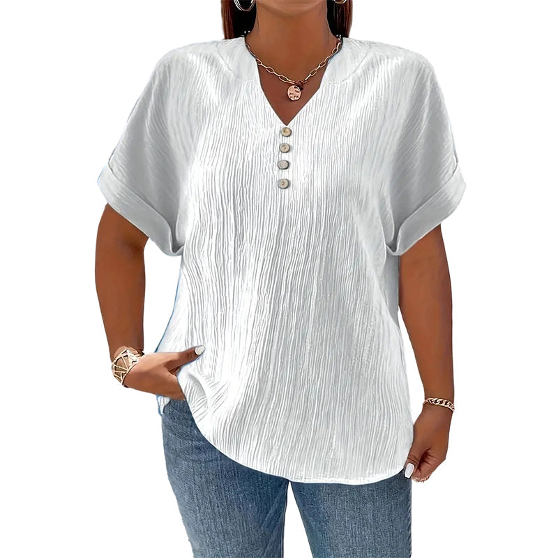 ⌛Limited-Time Offer-Women's Casual V-Neck Short Sleeve Textured Crinkle Top