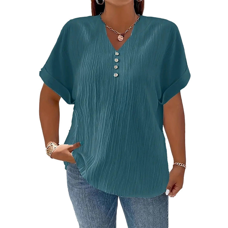 ⌛Limited-Time Offer-Women's Casual V-Neck Short Sleeve Textured Crinkle Top