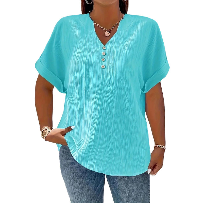 ⌛Limited-Time Offer-Women's Casual V-Neck Short Sleeve Textured Crinkle Top