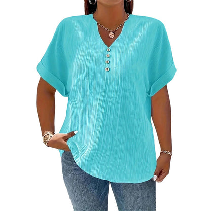 ⌛Limited-Time Offer-Women's Casual V-Neck Short Sleeve Textured Crinkle Top