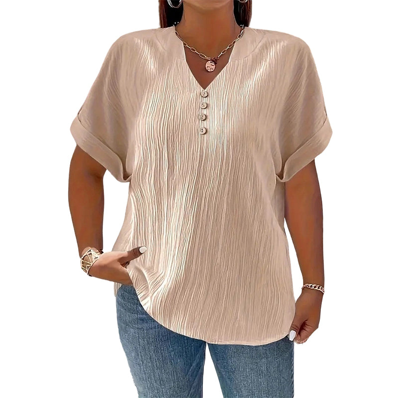 ⌛Limited-Time Offer-Women's Casual V-Neck Short Sleeve Textured Crinkle Top