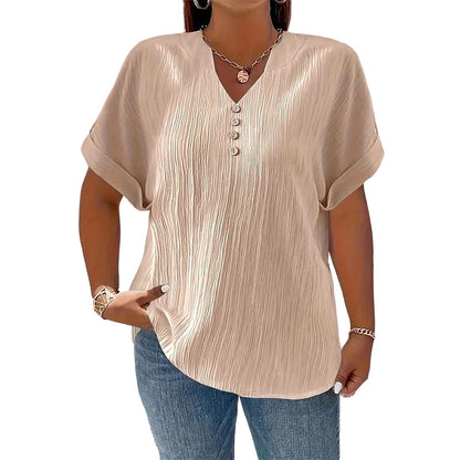 ⌛Limited-Time Offer-Women's Casual V-Neck Short Sleeve Textured Crinkle Top