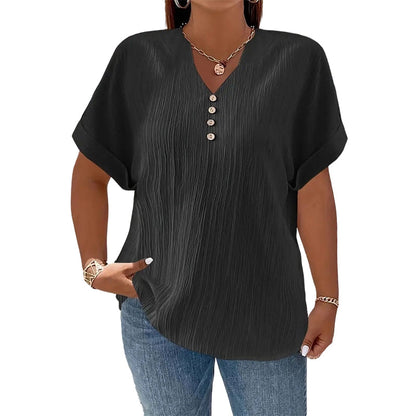 ⌛Limited-Time Offer-Women's Casual V-Neck Short Sleeve Textured Crinkle Top