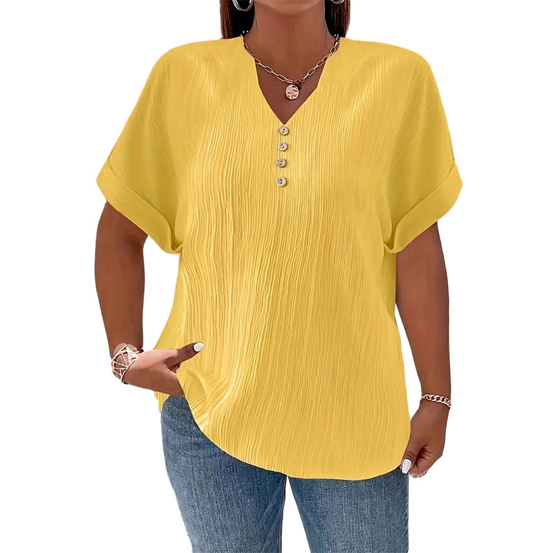 ⌛Limited-Time Offer-Women's Casual V-Neck Short Sleeve Textured Crinkle Top