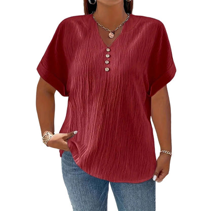 ⌛Limited-Time Offer-Women's Casual V-Neck Short Sleeve Textured Crinkle Top