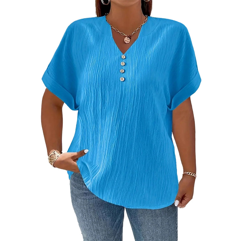 ⌛Limited-Time Offer-Women's Casual V-Neck Short Sleeve Textured Crinkle Top