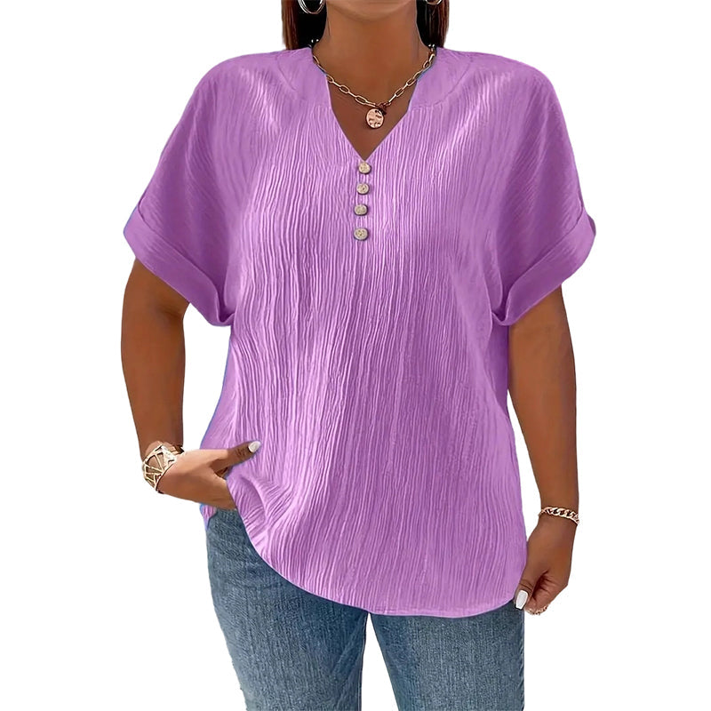 ⌛Limited-Time Offer-Women's Casual V-Neck Short Sleeve Textured Crinkle Top