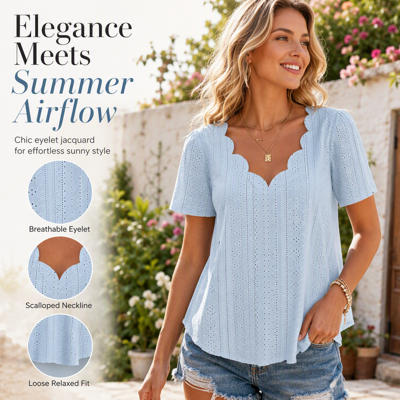 ⌛Limited-Time Offer-Breathable Jacquard V-Neck Top