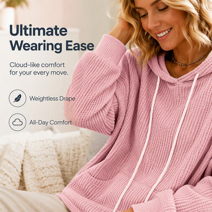 ⌛Limited-Time Offer-Women's Waffle Knit Loose Hooded Sweatshirt with Pockets
