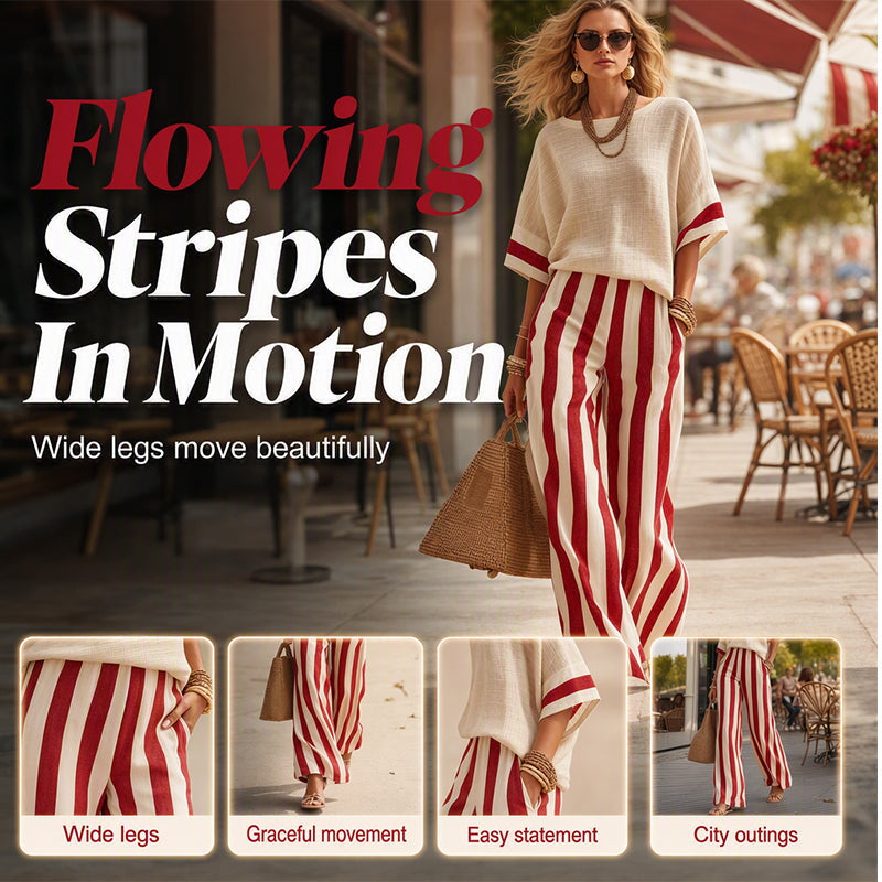 ⌛Limited-Time Offer-Women's Casual Striped Two Piece Wide Leg Pants Set