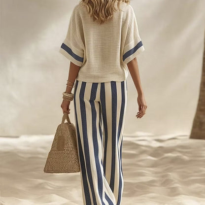 ⌛Limited-Time Offer-Women's Casual Striped Two Piece Wide Leg Pants Set
