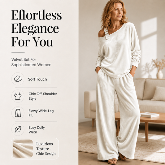 ✨ Effortless Elegance | Women's Off-Shoulder Top & Wide-Leg Pants 2-Piece Set