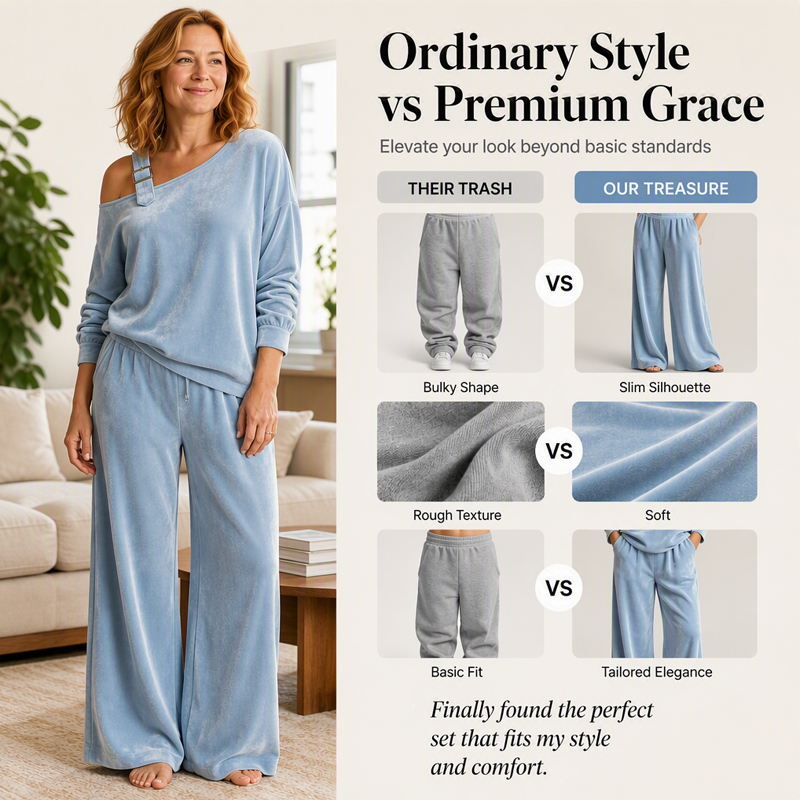✨ Effortless Elegance | Women's Off-Shoulder Top & Wide-Leg Pants 2-Piece Set