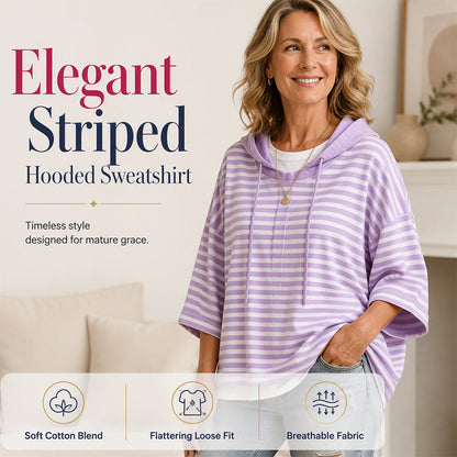 👚Women Loose Striped Hooded Pullover Casual 3/4 Sleeve Hoodie – Effortless Comfort for Everyday Style