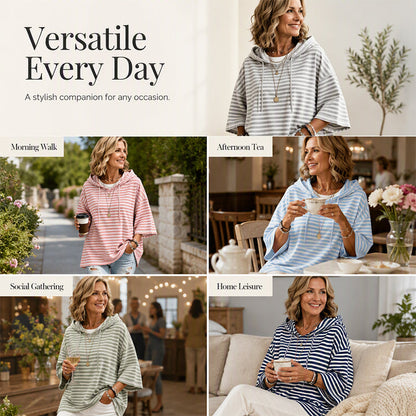 👚Women Loose Striped Hooded Pullover Casual 3/4 Sleeve Hoodie – Effortless Comfort for Everyday Style