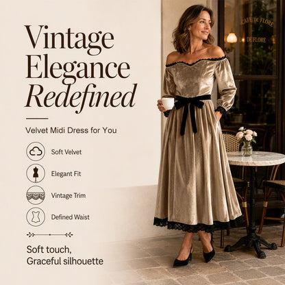 ✨ Elegant Comfort | Women's Off-Shoulder Velvet Midi Dress
