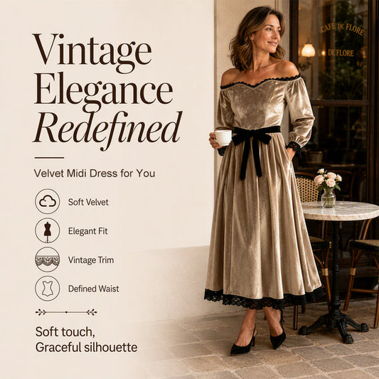 ✨ Elegant Comfort | Women's Off-Shoulder Velvet Midi Dress
