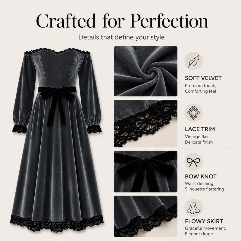 ✨ Elegant Comfort | Women's Off-Shoulder Velvet Midi Dress