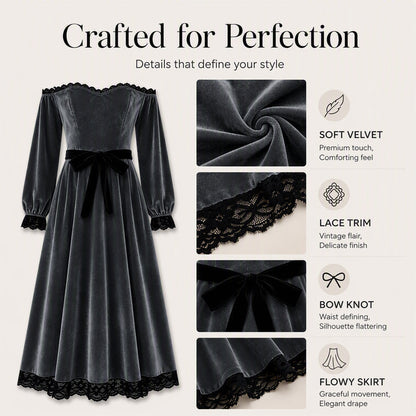 ✨ Elegant Comfort | Women's Off-Shoulder Velvet Midi Dress