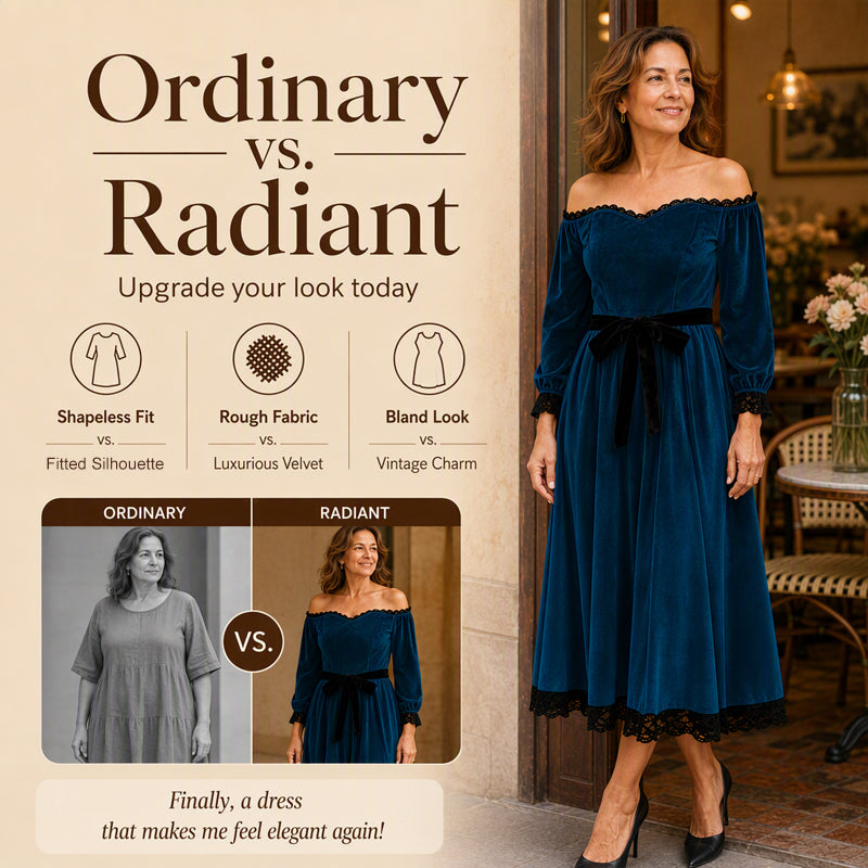✨ Elegant Comfort | Women's Off-Shoulder Velvet Midi Dress
