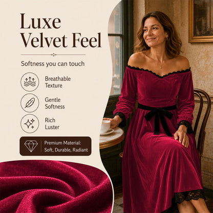 ✨ Elegant Comfort | Women's Off-Shoulder Velvet Midi Dress
