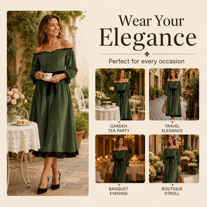 ✨ Elegant Comfort | Women's Off-Shoulder Velvet Midi Dress