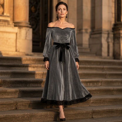 ✨ Elegant Comfort | Women's Off-Shoulder Velvet Midi Dress