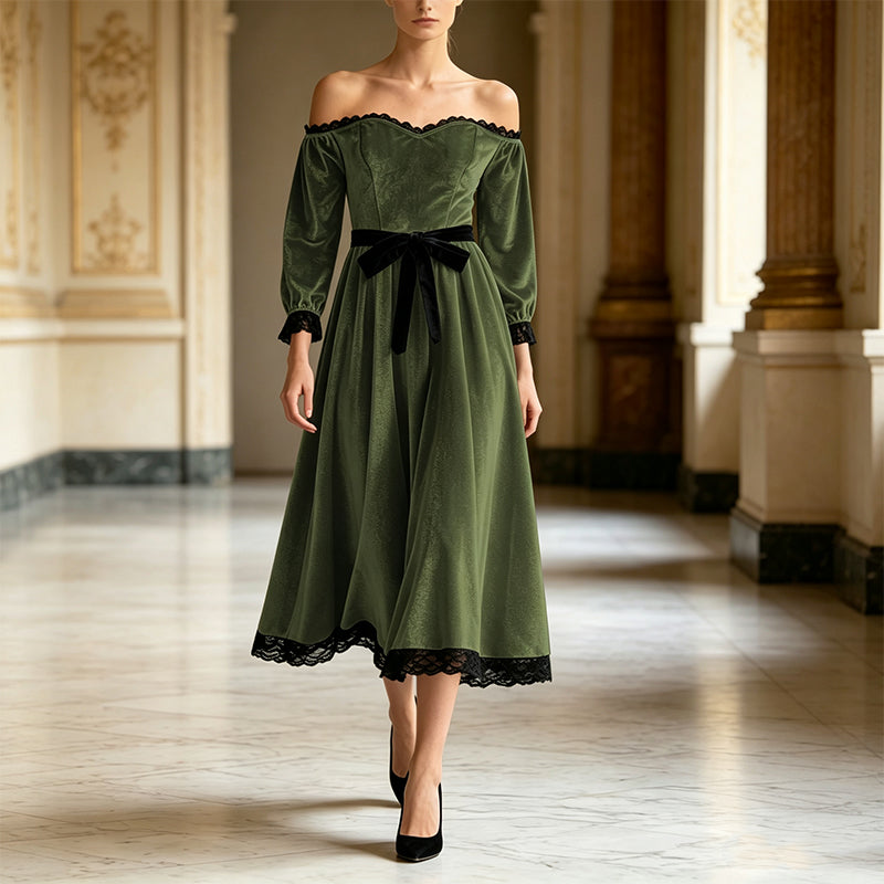 ✨ Elegant Comfort | Women's Off-Shoulder Velvet Midi Dress