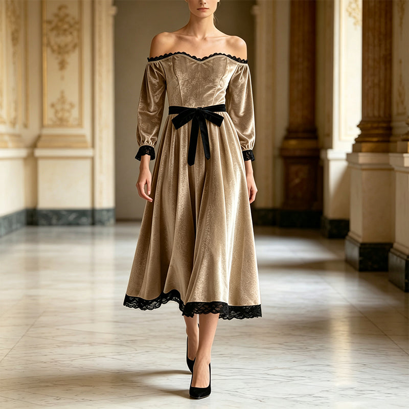 ✨ Elegant Comfort | Women's Off-Shoulder Velvet Midi Dress
