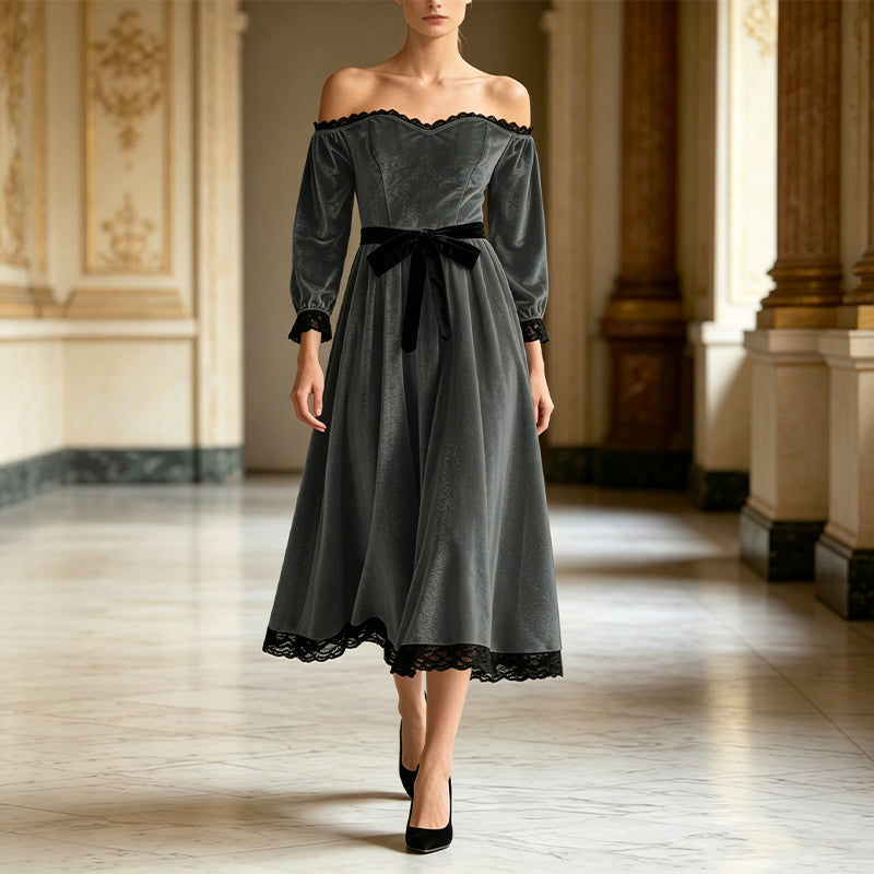 ✨ Elegant Comfort | Women's Off-Shoulder Velvet Midi Dress