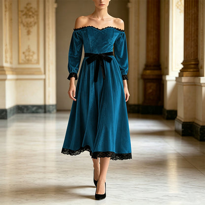 ✨ Elegant Comfort | Women's Off-Shoulder Velvet Midi Dress