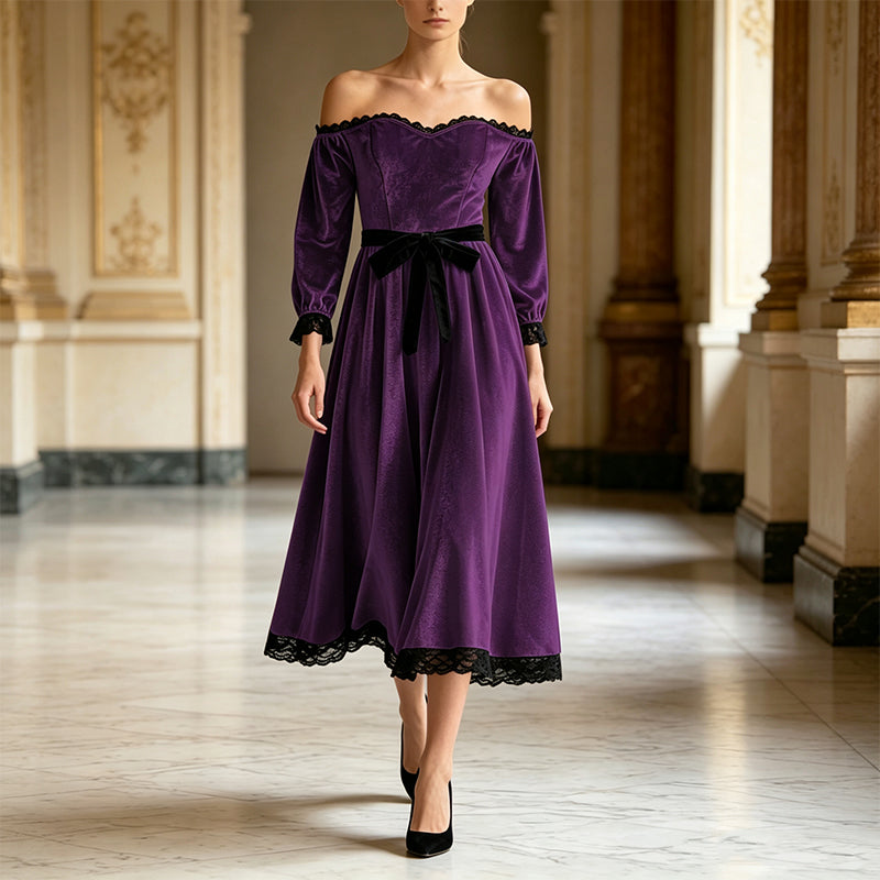 ✨ Elegant Comfort | Women's Off-Shoulder Velvet Midi Dress