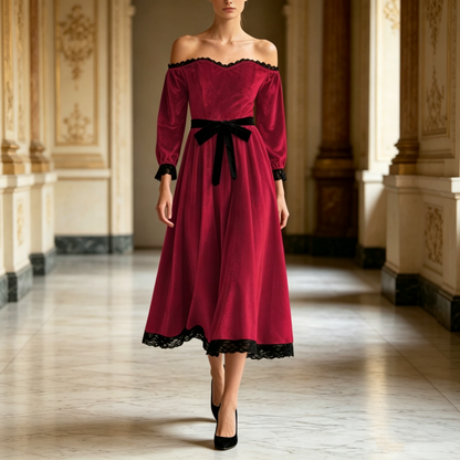 ✨ Elegant Comfort | Women's Off-Shoulder Velvet Midi Dress