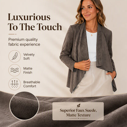 ⌛Limited-Time Offer-Women's Faux Suede Draped Cardigan