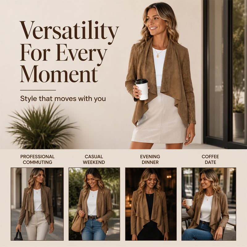 ⌛Limited-Time Offer-Women's Faux Suede Draped Cardigan