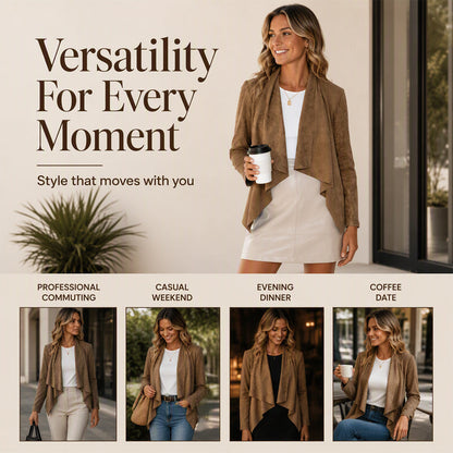 ⌛Limited-Time Offer-Women's Faux Suede Draped Cardigan