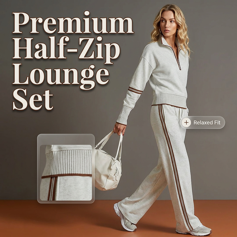 ✨ Effortless Comfort | Women's Half-Zip Top & Wide-Leg Pants 2-Piece Set