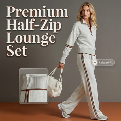 ✨ Effortless Comfort | Women's Half-Zip Top & Wide-Leg Pants 2-Piece Set