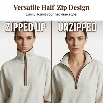 ✨ Effortless Comfort | Women's Half-Zip Top & Wide-Leg Pants 2-Piece Set