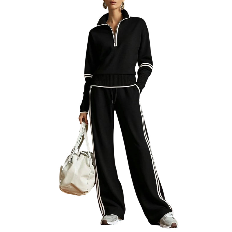 ✨ Effortless Comfort | Women's Half-Zip Top & Wide-Leg Pants 2-Piece Set
