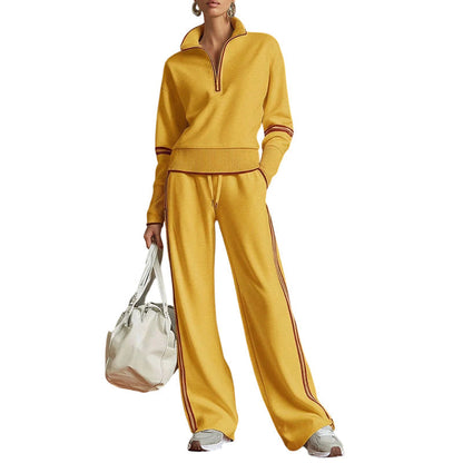 ✨ Effortless Comfort | Women's Half-Zip Top & Wide-Leg Pants 2-Piece Set